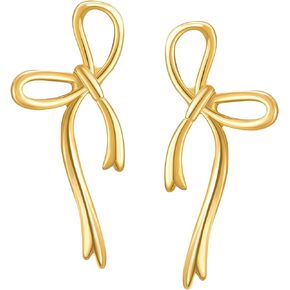 SWEETV Gold/Silver Bow Earrings for Women, 925 Sterling Silver Post Ribbon Knot Stud Earrings Drops, Daily Jewelry Accessory Valentines Day Gifts