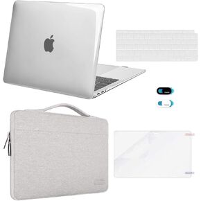 MOSISO Compatible with MacBook Air 13 inch Case 2022 2021 2020 2019 2018 Release A2337 M1 A2179 A1932 Retina Display, Plastic Hard Shell Case&Bag&Keyboard Skin&Webcam Cover&Screen Protector,Clear&Gray