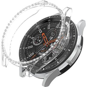 AISPORTS 2 PCS Compatible for Samsung Galaxy Watch 4 Classic 46mm Case for Women, Hard PC Edge Bumper Case Bling Crystal Diamond Rhinestones Frame Protective Case Cover for Galaxy Watch 4 Classic 46mm