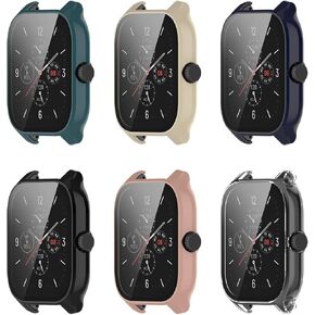 Compatible with Amazfit GTS 4 Case Cover, Scratch-Resistant PC Protective Case with HD Tempered Glass Screen Protector for Amazfit GTS 4 Smartwatch (Not for GTS4 Mini) (Black)