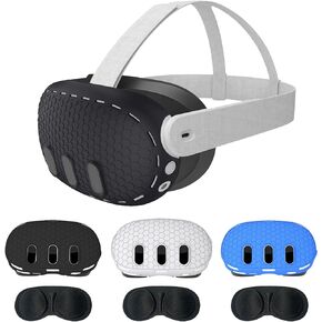 Upgraded VR Controller Grips Cover Compatible with Oculus/Meta Quest 3 Accessories, with Battery Opening Cover and Knuckle Straps Protector add Lens Cover-Black