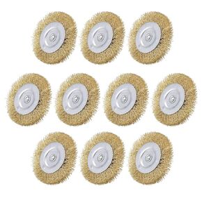 uxcell 1-1/2Inch Wire Wheel Brush Bench Copper Plated Crimped Steel 1/4-Inch Shank 10 Pcs