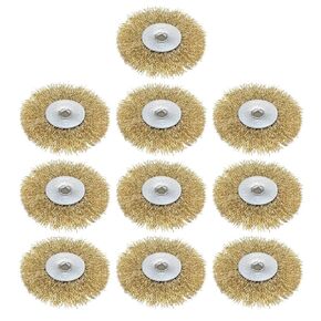 uxcell 3-Inch Wire Wheel Brush Bench Brass Plated Crimped Steel with 1/4-Inch Arbor Hole 10 Pcs
