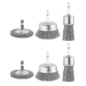 6 Pack Carbon Steel Wire Wheel Brush, Pen Brush, Cup Brush Set with 1/4 Inch Hex Shank for Rust Cleaning