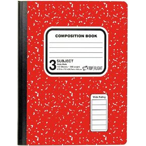 Top Flight 3-Subject Colored Marble Composition Book, 120 Sheets, Wide Rule, 9.75 x 7.5 Inches, 1 Book, Cover Color May Vary (43200)