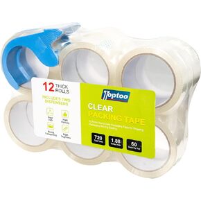 شريط تعبئة Toptoo 12 لفة مع موزعين، شريط تغليف شديد التحمل للشحن والتعبئة المتحركة، 1.88 بوصة × 60 ياردة، 60 ياردة لكل لفة، 720 ياردة إجمالية in Kuwait