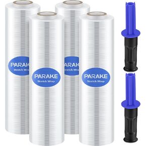 2-Pack Stretch Wrap Film, 15 Inch x 1000 Feet Shrink Wrap with Handles, Industrial Strength Plastic Wrap Roll, Heavy-Duty Shrink Film Roll, for Moving Storage Pallet Packing, 60 Gauge, Clear