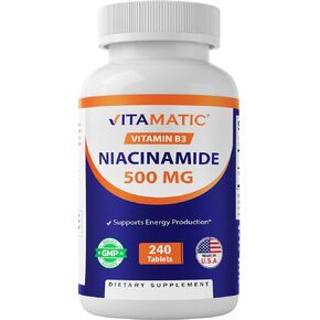 Vitamatic Niacinamide 500 mg 240 Tablets - Flush Free Vitamin B3 - Supports Energy Production