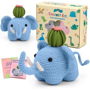 طقم كروشيه الفيل من لوف مي للمبتدئين، طقم حيوانات كروشيه، طقم كروشيه للمبتدئين مع تعليمات فيديو خطوة بخطوة للبالغين والأطفال، فن الحرف اليدوية باللون الأزرق in Kuwait