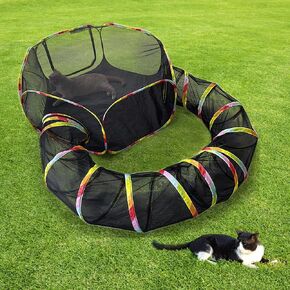 CLKHOWL Outdoor Cat Enclosure, Portable Cat Tents for Outside, Cage Free Outside Cat Playpen Pet Enclosure, Cat Tunnel Outdoor Cat Playground for Indoor Cats & Small Animals