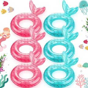 Junkin 6 Pcs Mermaid Tail Pool Floaties Inflatable Swim Float Mermaid Pool Ring 23.6 Inch Inflatable Ring Floatie Summer Beach Pool Float Tube for Adult Outdoor Water Beach Pool Party Supplies