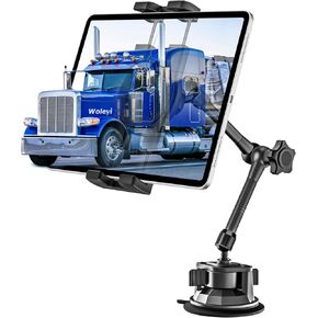 Metal Tablet Mount for Truck - Heavy Duty [Super Suction Cup] Tablet Truck Mount Dashboard Windshield for Car/Semi Truck/Pickup/Van/SUV/Commercial Vehicle for 4-12.9" iPad Pro Air Mini, iPhone, Galaxy