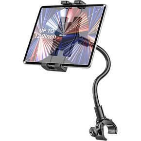 woleyi Gooseneck Tablet Holder for Spin Bike, Peloton iPad Holder Mount Exercise Bike Handlebar Stand for Stationary Bicycle, Treadmill, Stroller, Elliptical for iPad Pro 12.9, Air, Mini, 4-13" Device