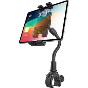 GDZN Gooseneck Spin Bike Tablet Mount، حامل تابلت لدراجات التمرين، حامل تابلت بمقود بيضاوي الشكل للدراجة الداخلية لجهاز iPad Pro 12.9/ Air/Mini، علامات تبويب Galaxy، الهواتف المحمولة، أجهزة 4-13 بوصة