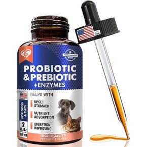 Probiotics & Prebiotics with Enzymes for Dogs and Cats - Digestive Gut Flora Health Pet Food Supplements - Constipation & Diarrhea and Gas Home Remedy - Upset Stomach Relief - Made in USA
