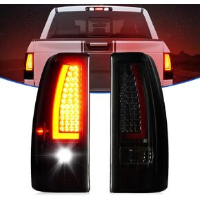 Gubebaili LED Tail Light + 3rd Brake Light Kit for 1999-2002 Chevy Silverado 1500 2500 HD, 1999-2003 GMC Sierra 1500 2500 HD Fleetside Bedtype, Rear Brake Cargo Lamp Taillight Assembly, Smoke Lens