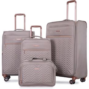 Luggage Sets 4 Piece with Duffel Bag Softside Upright Expandable Suitcases Set with Spinner Wheels Lightweight Travel with TSA-Approved Lock (Khaki)