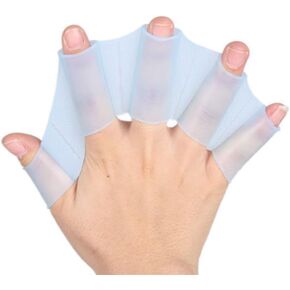 Blue Silicone Swim Gear Fins Hand Webbed Flippers Training Glove Fingers Hand Palm Webbed Flippers Training Gloves Water Resistance，Swimming Aquatic Gloves