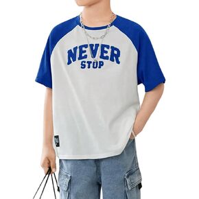 OYOANGLE Boy's Color Block Letter Embroidery Short Sleeve T-Shirt Casual Summer Tee Tops