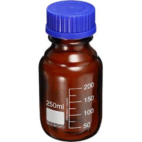 PATIKIL 100mL Reagent Media Bottle, 1Pcs Round Graduated Glass Storage Bottle Blue Screw Cap for Chemistry Lab Universities Home, Amber