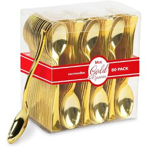 Gold Mini Forks 4 Inch (80-Count) Disposable Plastic Appetizer Fork for Cocktail Hour, Dessert Cups, Small Food Samples, Tiny Appetizers, Charcuterie Board, Wedding Reception