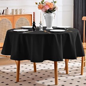 Aironment Round Tablecloth Water and Stain Resistant Washable Table Cloth Selected Wrinkle Free Polyester Circular Table Cover for Dining, Parties, Camping (60 Inch, Black)