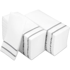 Disposable Hand Towels for Bathroom, Silver Design 200 Disposable Linen-Feel Guest Towels – Formal Dinner, Anniversary, and Wedding Napkins for Tables, Guestrooms, Restrooms - 8.5x 4-Inches Folded,