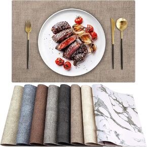 LANDVIEW Leather Heat Resistant Placemats Set of 6 Waterproof Wipeable Washable PU Table Mats,Easy to Clean Anti-Slip Place Mats (Blue, 6)