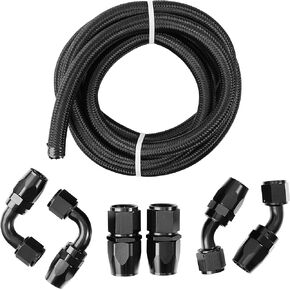 10AN 5/8" Fuel line Hose Fitting Kit,10 ft black Nylon Stainless Steel Braided with 6PCS Fuel Hose Fitting
