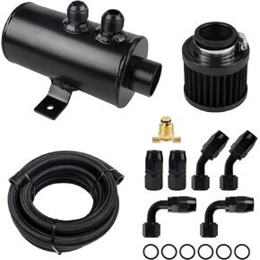 GSTP 750ML 10AN Baffled Oil Catch Can with Drain Valve Bundle and 10FT 10AN 5/8'' Fuel Line Fitting Kit - Nylon Braided CPE Oil Hose