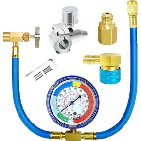 Refrigerator Freon Recharge Kit, R134a Refrigerant Recharge Kit, A/C R134a Refrigerator Freon Recharge Kit, with Bullet Piercing Tap Valve, R134a Self-Sealing Adapter, for Home AC Refrigerant System