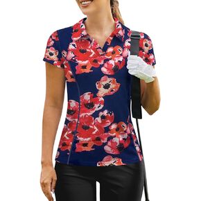 PINSPARK Womens Golf Shirt Short Sleeve Polo Shirts Quick Dry Tennis Tops V-Neck with Collar Pickleball Shirts Golf Outfits