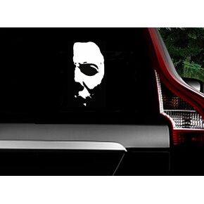 HorizonT Rainbow Animated Design Michael Myers Decal Sticker Creepy Half Face | Scary Horror Movies Creepy Halloween | Cars SUV RV Trucks Vans Walls Laptop | White |5.5 inches