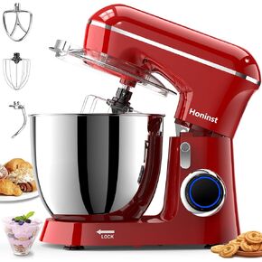 Honinst Stand Mixer, 6.5QT 10-Speed 660W Tilt-Head Electric Stand Mixer, 3-In-1 Kitchen Mixer with Bowl, Dough Hook, Whisk and Beater, Food Mixer for Baking, Cake and Most Home Cooks, Red