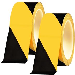 Beieverluck 2 Rolls Black and Yellow Hazard Warning Safety Tape 2 Inch x 108 Feet Waterproof Floor Marking Tape Caution Tape Roll Safety Tape for Warehouse Gym Floor Walls Pipes and Equipment