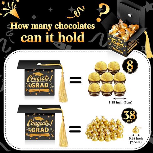 Crtiin 100 Pcs Graduation Candy Boxes with Tassel Graduation Party Favors 2024 Graduation Gifts Graduation Decorations Grad Cap Candy Box for Candy Biscuit Chocolate Supplies (Black and Gold) in Saudi Arabia