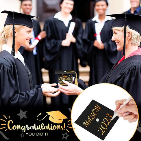 Crtiin 100 Pcs Graduation Candy Boxes with Tassel Graduation Party Favors 2024 Graduation Gifts Graduation Decorations Grad Cap Candy Box for Candy Biscuit Chocolate Supplies (Black and Gold) in Saudi Arabia