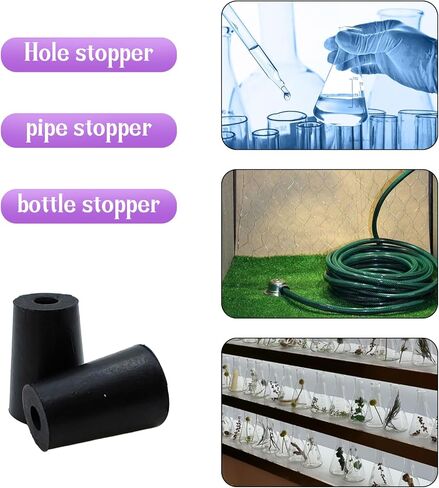 PENCK 6 قطعة سدادة مطاطية مع ثقب 33 مللي متر إلى 41 مللي متر مدبب التوصيل الأسود أنابيب الاختبار سدادات Bungs للاستخدام المنزلي في المختبر in Kuwait