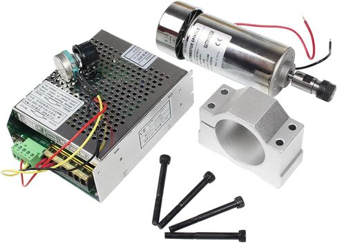 RATTMMOTOR CNC مجموعة محرك المغزل، 0.4KW محرك المغزل المبرد بالهواء 52 مم 12-48 فولت تيار مستمر 12000 دورة في الدقيقة + محول طاقة سرعة المغزل AC110V/220 فولت مع وظيفة Mach3 + حامل عمود دوران 52 مم لجهاز التوجيه CNC in Kuwait