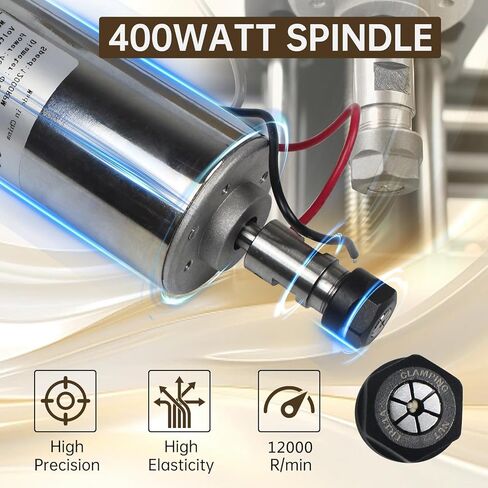 RATTMMOTOR CNC مجموعة محرك المغزل، 0.4KW محرك المغزل المبرد بالهواء 52 مم 12-48 فولت تيار مستمر 12000 دورة في الدقيقة + محول طاقة سرعة المغزل AC110V/220 فولت مع وظيفة Mach3 + حامل عمود دوران 52 مم لجهاز التوجيه CNC in Kuwait