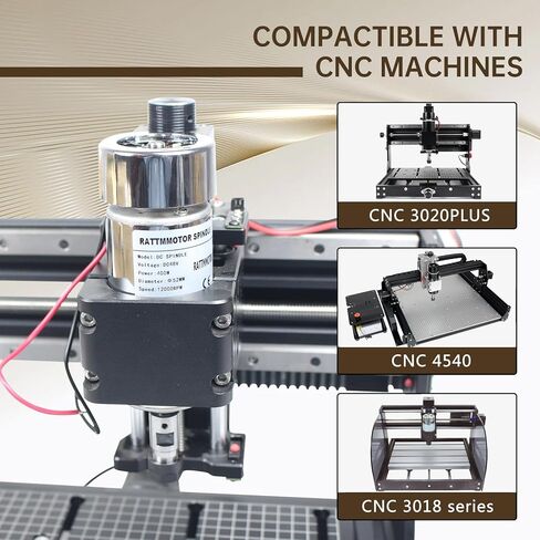 RATTMMOTOR CNC مجموعة محرك المغزل، 0.4KW محرك المغزل المبرد بالهواء 52 مم 12-48 فولت تيار مستمر 12000 دورة في الدقيقة + محول طاقة سرعة المغزل AC110V/220 فولت مع وظيفة Mach3 + حامل عمود دوران 52 مم لجهاز التوجيه CNC in Kuwait