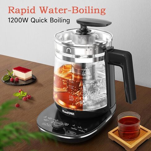 Hot Tea Maker Glass Electric Kettle with Infuser and Temperature Control,1.5L Stainless Steel 1200W Rapid Boiling,Programmable Control for your Favorite Teas and Coffee,Black in Kuwait