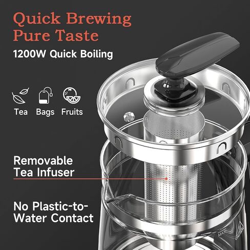 Hot Tea Maker Glass Electric Kettle with Infuser and Temperature Control,1.5L Stainless Steel 1200W Rapid Boiling,Programmable Control for your Favorite Teas and Coffee,Black in Kuwait