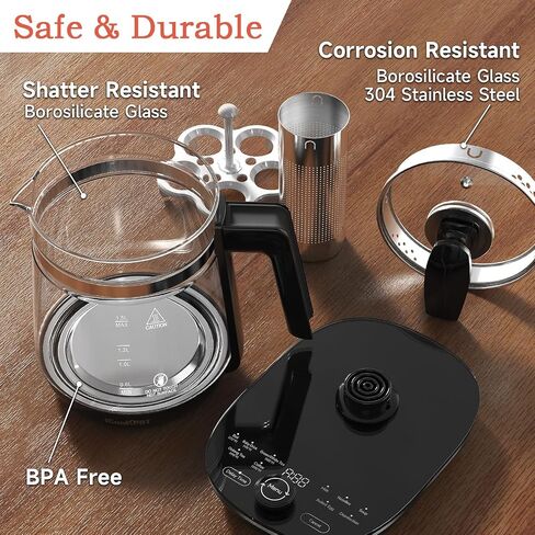 Hot Tea Maker Glass Electric Kettle with Infuser and Temperature Control,1.5L Stainless Steel 1200W Rapid Boiling,Programmable Control for your Favorite Teas and Coffee,Black in Kuwait