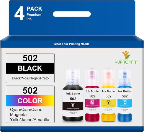 زجاجات إعادة تعبئة الحبر YUANQIMM 502 (ليس حبر التسامي) بديلة لـ 502 حبر إعادة التعبئة T502 للاستخدام مع ET-2750 ET-4760 ET-3750 ET-4750 ET-3710 ET-3700 ET-2850 ET-2760 ET-3760 ET-2700 ET -15000 طابعة in Kuwait