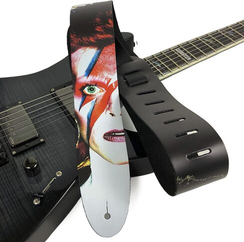 Perri's Leathers، حزام جيتار جلدي مرخص رسميًا من David Bowie، سلسلة مباشرة إلى الجلد، مضاد للانزلاق، قابل للتعديل من 42.5 بوصة إلى 56 بوصة، متوافق مع جميع أنظمة قفل الأزرار in Kuwait