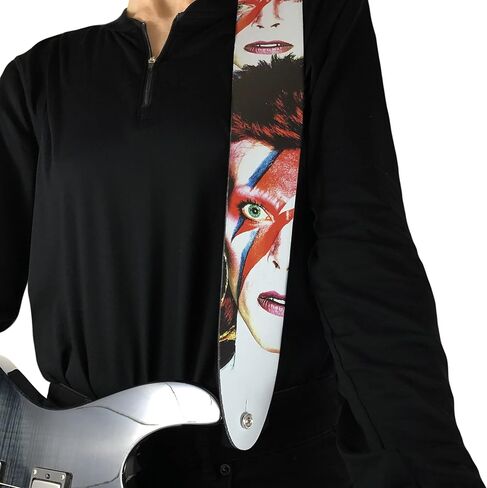 Perri's Leathers، حزام جيتار جلدي مرخص رسميًا من David Bowie، سلسلة مباشرة إلى الجلد، مضاد للانزلاق، قابل للتعديل من 42.5 بوصة إلى 56 بوصة، متوافق مع جميع أنظمة قفل الأزرار in Kuwait
