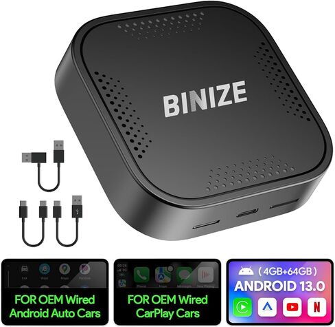 BINIZE The Carplay Ai Box Magic AI Box 2.0 Wireless Carplay/Android جهاز بث تلقائي للسيارة Android 13 Magicbox Carplay يدعم NetfIix/YouTube/Tiktok/Hulu/Disney+ 8Core مع خط إمداد الطاقة in Kuwait