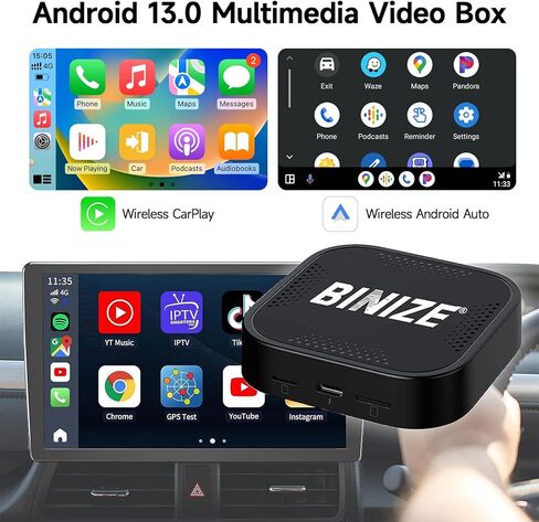 BINIZE The Carplay Ai Box Magic AI Box 2.0 Wireless Carplay/Android جهاز بث تلقائي للسيارة Android 13 Magicbox Carplay يدعم NetfIix/YouTube/Tiktok/Hulu/Disney+ 8Core مع خط إمداد الطاقة in Kuwait
