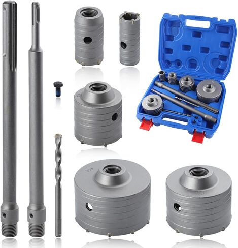 SPEEDWOX 9 قطع SDS Plus مجموعات منشار ثقب الخرسانة مجموعات وأطقم منشار ثقب البناء SDS بت منشار ثقب كربيد 30 40 65 80 100 مم مع 2 لقم ثقب وSDS Plus وقضيب ساق ماكس للخرسانة الحجرية من الطوب والأسمنت in Kuwait